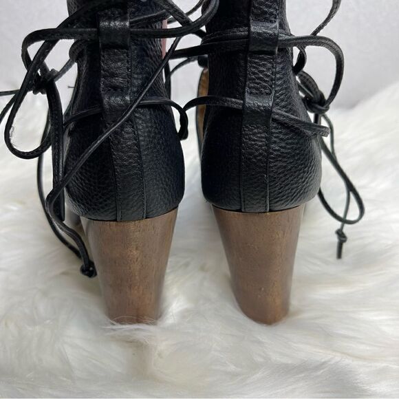 Splendid Jaylen Lace Up Block Heel Peep Toe Bootie Black 8 - Picture 4 of 9